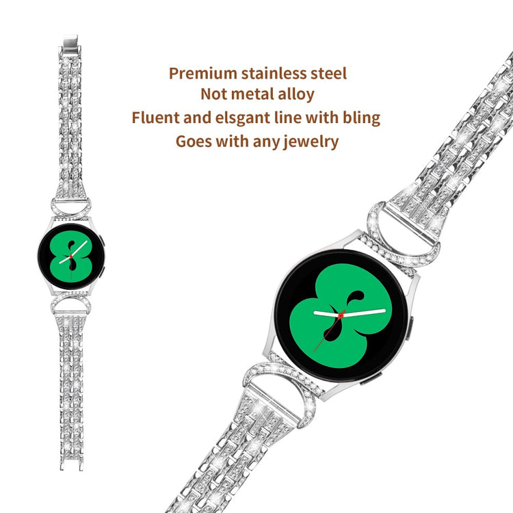 Stilfuld Metal Og Rhinsten Universal Rem passer til Samsung Smartwatch - Sølv#serie_4