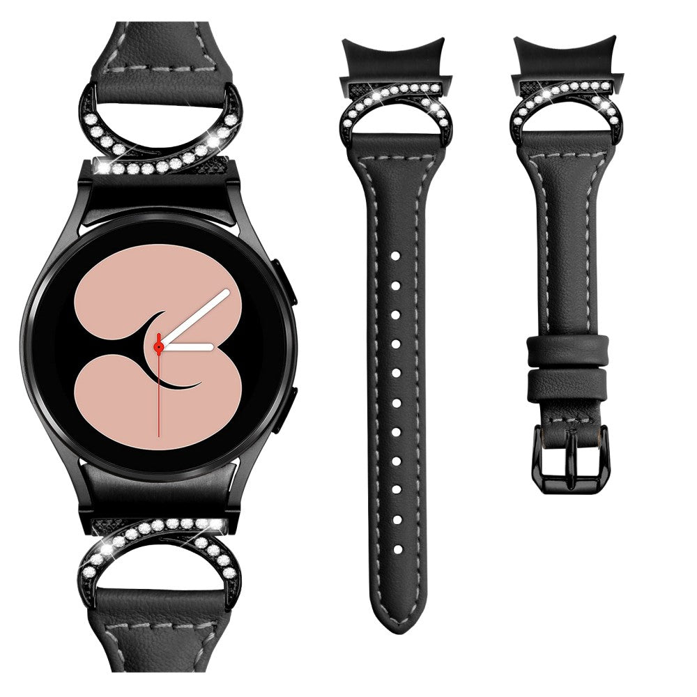 Fed Ægte Læder Og Rhinsten Universal Rem passer til Samsung Smartwatch - Sort#serie_1
