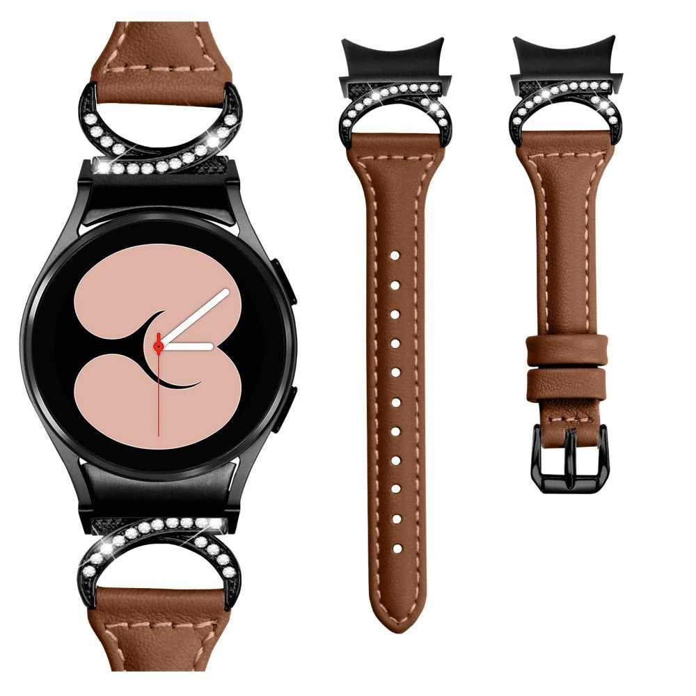Fed Ægte Læder Og Rhinsten Universal Rem passer til Samsung Smartwatch - Brun#serie_6