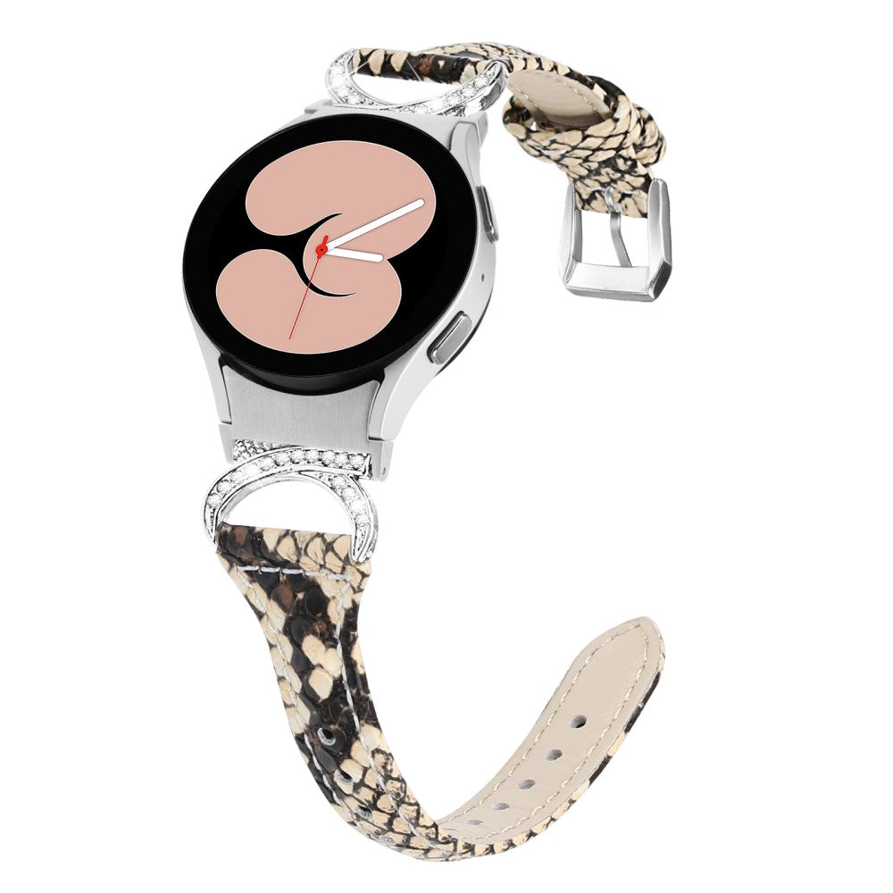 Fed Ægte Læder Og Rhinsten Universal Rem passer til Samsung Smartwatch - Hvid#serie_4