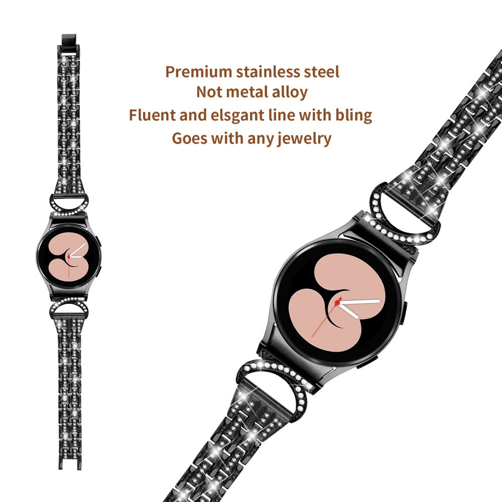 Fint Metal Og Rhinsten Universal Rem passer til Samsung Smartwatch - Sort#serie_1