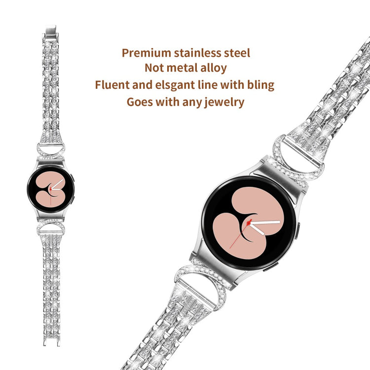 Fint Metal Og Rhinsten Universal Rem passer til Samsung Smartwatch - Sølv#serie_4