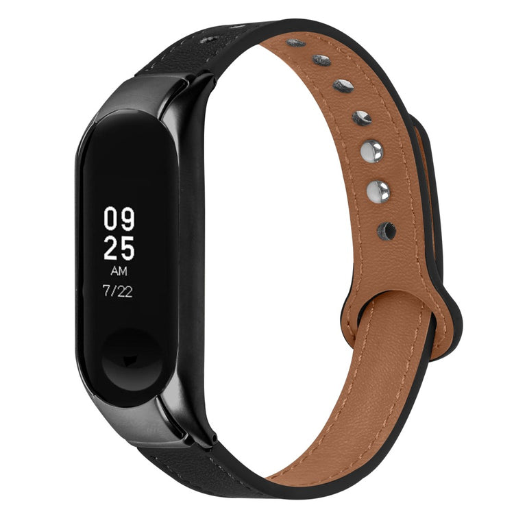 Mega Hårdfør Ægte Læder Rem passer til Xiaomi Smart Band 8 - Sort#serie_2