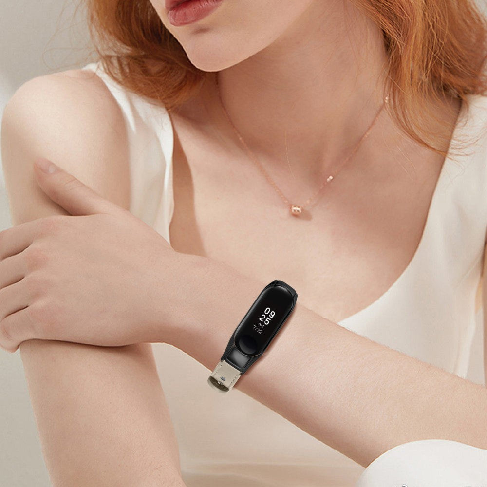 Mega Hårdfør Ægte Læder Rem passer til Xiaomi Smart Band 8 - Beige#serie_7