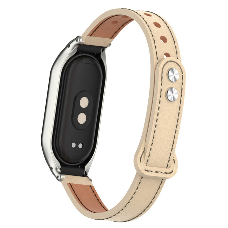 Cool Metal Og Kunstlæder Rem passer til Xiaomi Smart Band 8 - Beige#serie_1