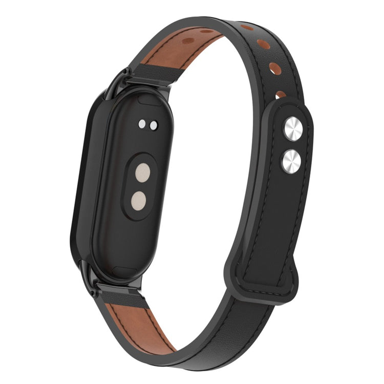 Vildt Rart Ægte Læder Rem passer til Xiaomi Smart Band 8 - Sort#serie_4