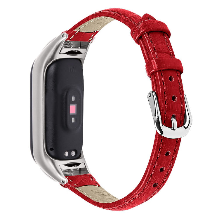 Super Hårdfør Ægte Læder Rem passer til Xiaomi Smart Band 8 - Rød#serie_4