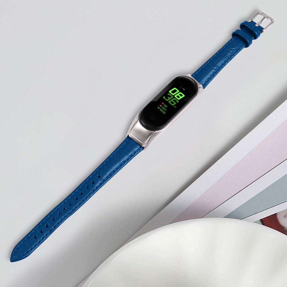 Super Hårdfør Ægte Læder Rem passer til Xiaomi Smart Band 8 - Blå#serie_5