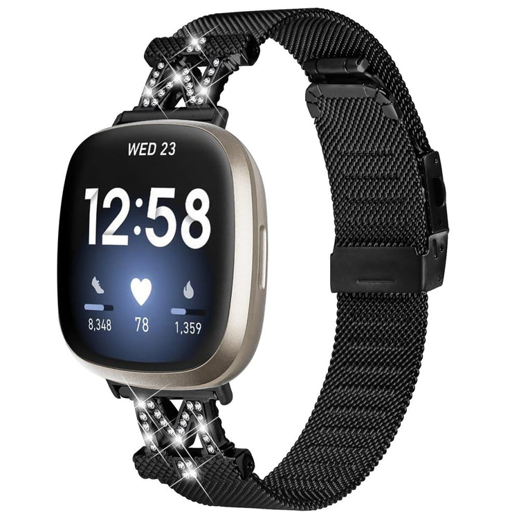 Metal Og Rhinsten Universal Rem passer til Fitbit Sense 1 / Fitbit Versa 3 - Sort#serie_144