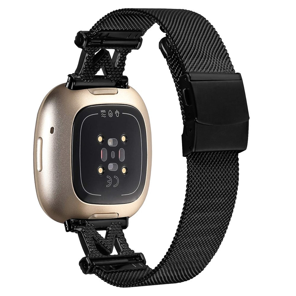 Metal Og Rhinsten Universal Rem passer til Fitbit Sense 1 / Fitbit Versa 3 - Sort#serie_144