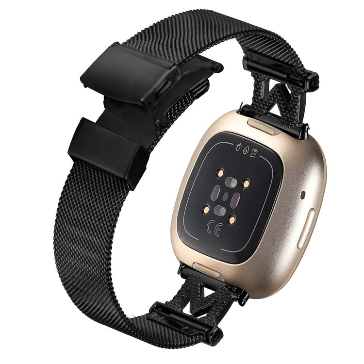 Metal Og Rhinsten Universal Rem passer til Fitbit Sense 1 / Fitbit Versa 3 - Sort#serie_144