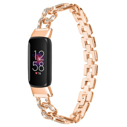 Rigtigt Hårdfør Metal Og Rhinsten Rem passer til Fitbit Luxe - Pink#serie_2