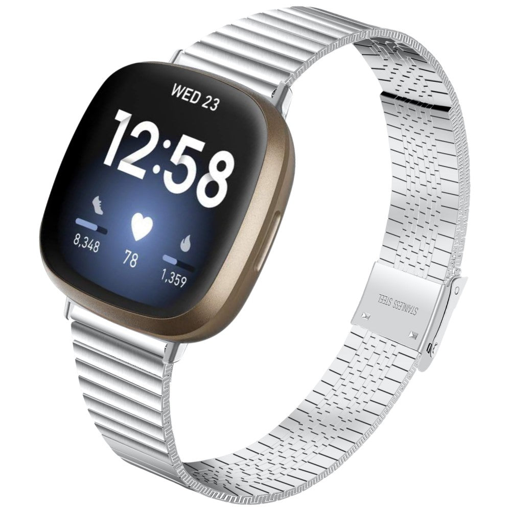 Fed Metal Universal Rem passer til Fitbit Sense 2 / Fitbit Versa 4 - Sølv#serie_083