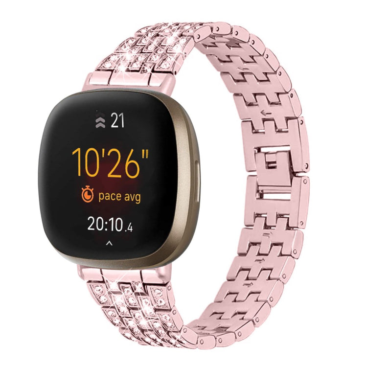 Metal Og Rhinsten Universal Rem passer til Fitbit Sense 2 / Fitbit Versa 4 - Pink#serie_2