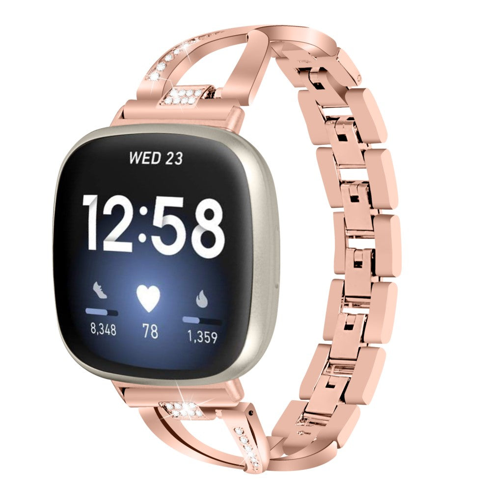 Metal Og Rhinsten Universal Rem passer til Fitbit Sense 2 / Fitbit Versa 4 - Pink#serie_2