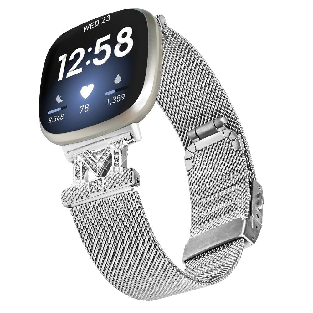 Metal Og Rhinsten Universal Rem passer til Fitbit Sense 2 / Fitbit Versa 4 - Sølv#serie_114