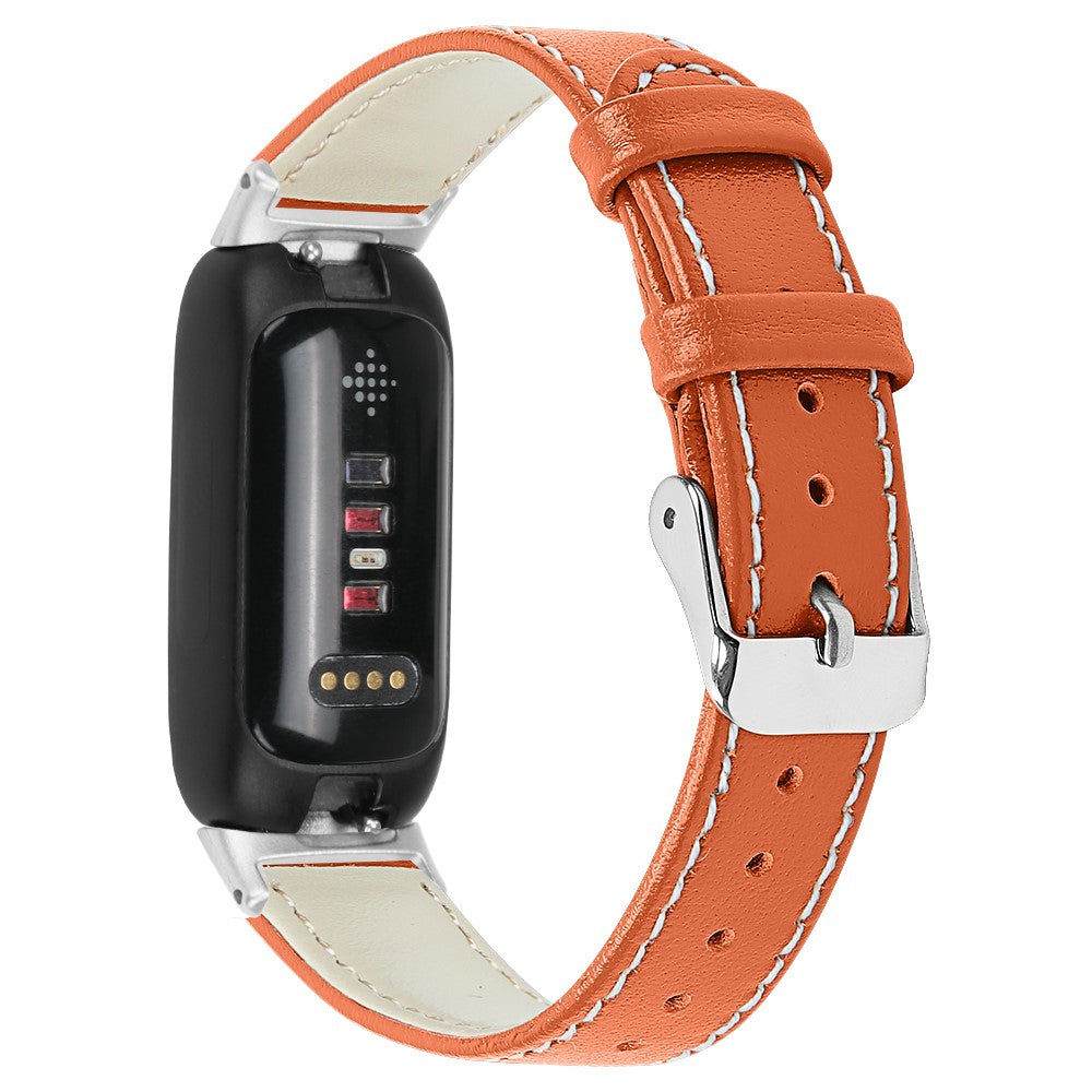 Solid Ægte Læder Rem passer til Fitbit Inspire 3 - Orange#serie_7