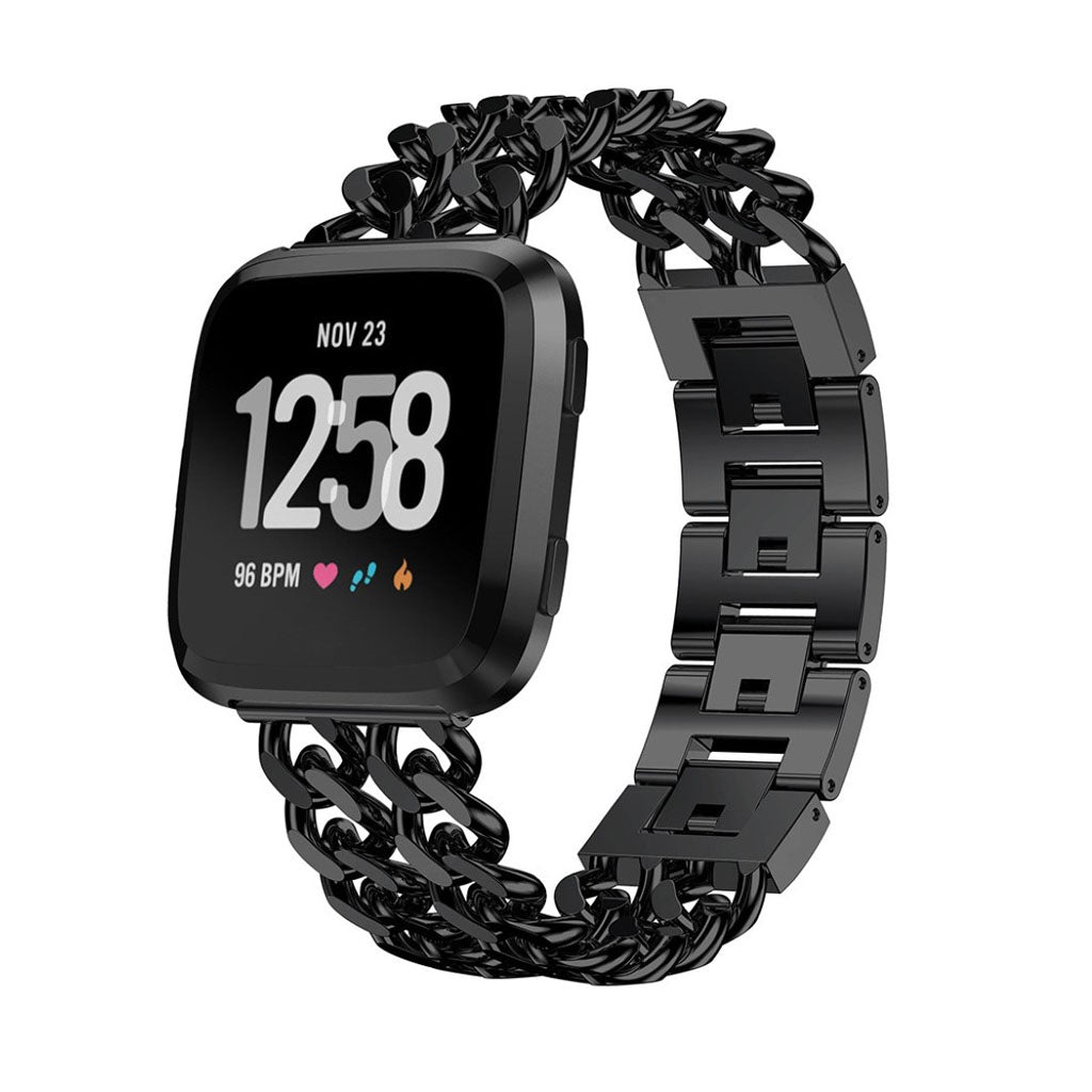 Holdbart Fitbit Versa Metal og Rhinsten Rem - Sort#serie_2