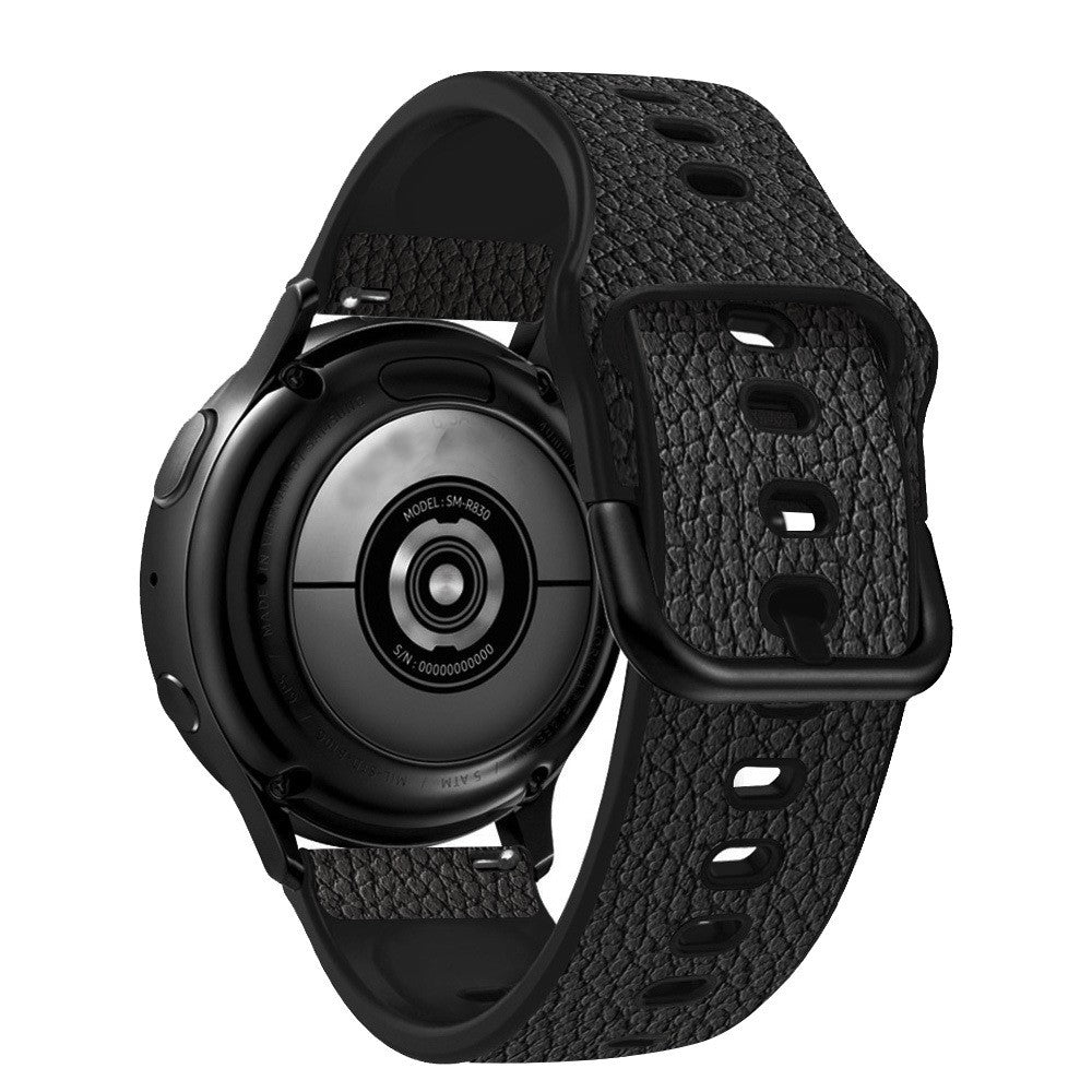 22mm Universal litchi texture leather  watch strap - Black#serie_2