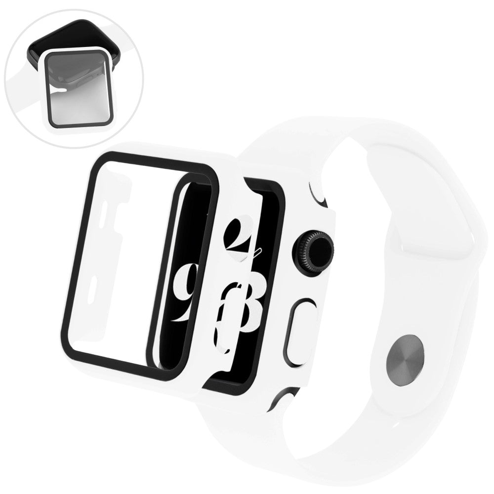Mega Godt Apple Watch Series 7 41mm Cover med Skærmbeskytter i Plastik og Hærdet Glas - Hvid#serie_2
