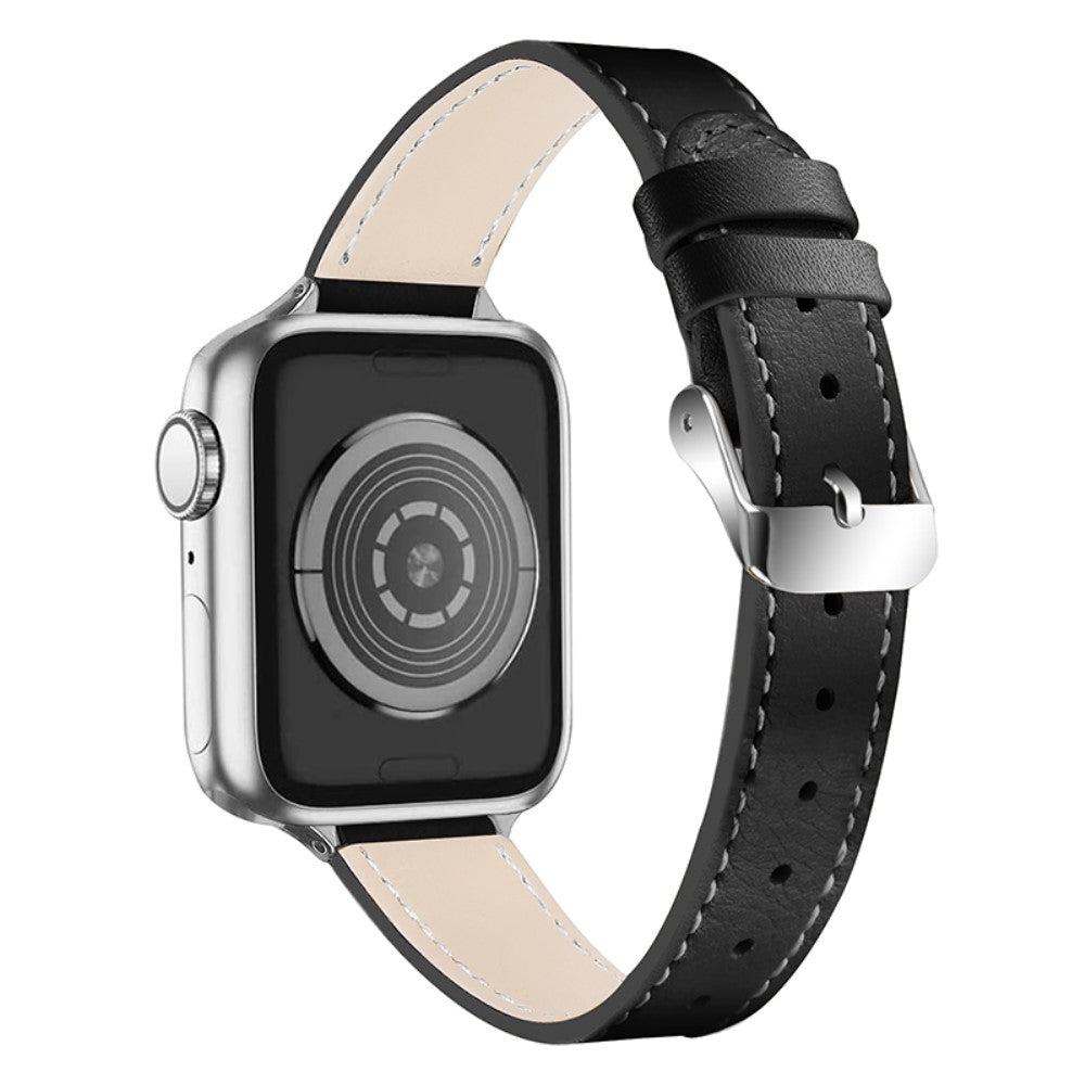 Skøn Apple Watch Series 7 41mm Ægte læder Rem - Sort#serie_4