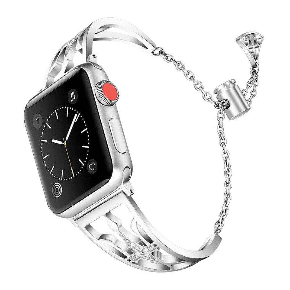 Nydelig Apple Watch Series 7 41mm Metal og Rhinsten Rem - Sølv#serie_3