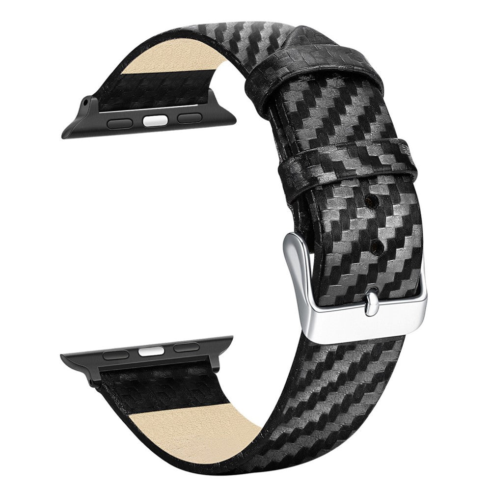 Cool Apple Watch Series 7 41mm Ægte læder og Plastik Rem - Sort#serie_137