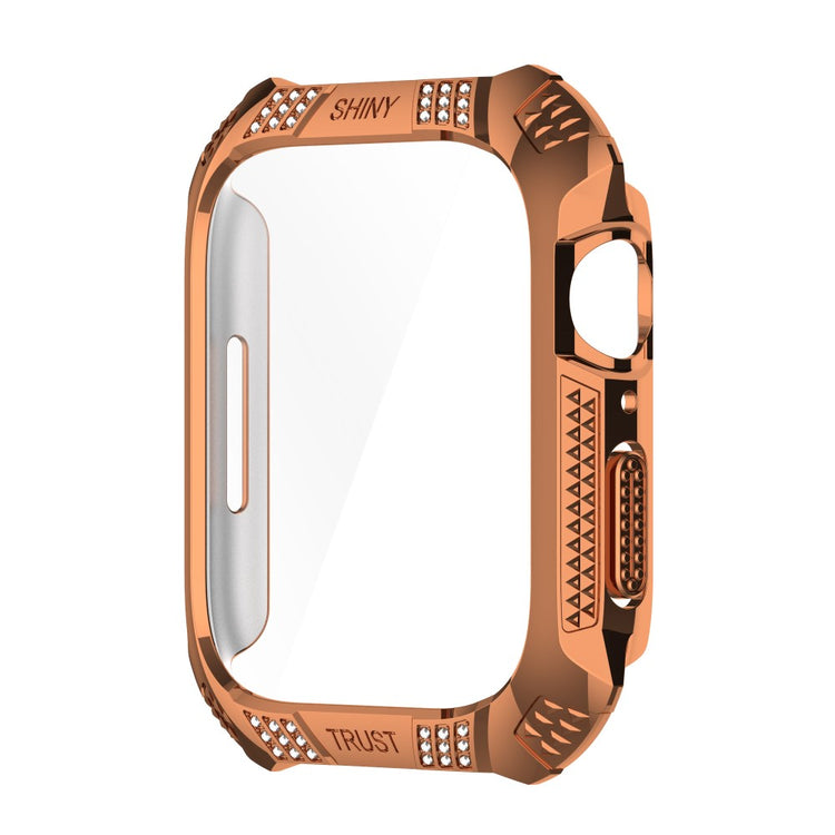 Vildt Flot Apple Watch Series 7 41mm Cover med Skærmbeskytter i Rhinsten og Hærdet Glas - Pink#serie_7