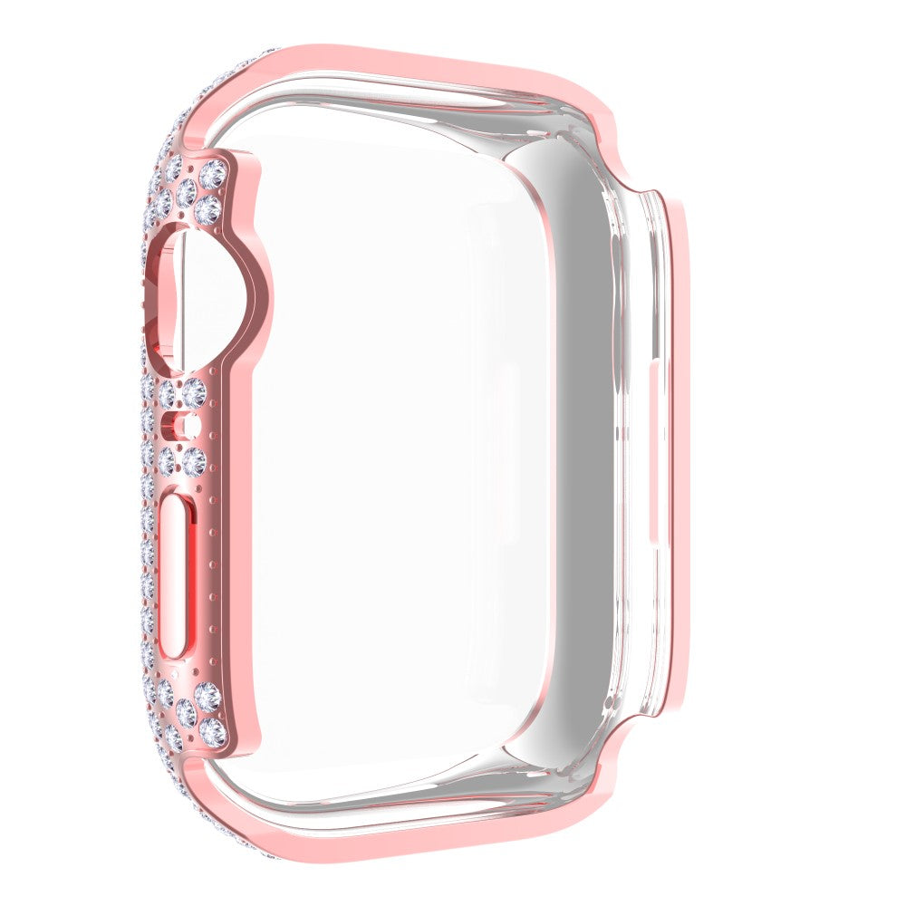 Beskyttende Apple Watch Series 7 41mm Cover med Skærmbeskytter i Plastik og Rhinsten - Pink#serie_2