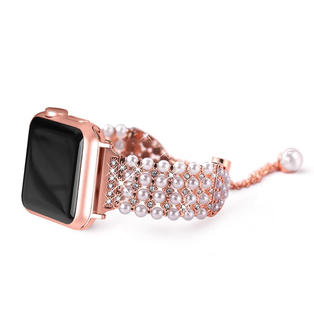 Stilfuld Apple Watch Series 7 41mm Metal og  Rhinsten Urrem - Pink#serie_3