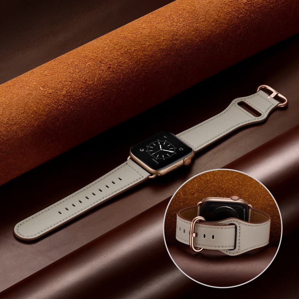 Fortrinligt Apple Watch Series 7 41mm Ægte læder Urrem - Beige#serie_3