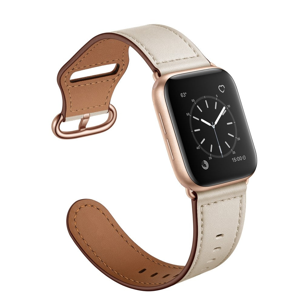 Fortrinligt Apple Watch Series 7 41mm Ægte læder Urrem - Beige#serie_3