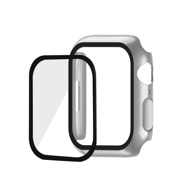 Vildt Godt Apple Watch Series 7 45mm Cover med Skærmbeskytter i Plastik og Hærdet Glas - Sølv#serie_12