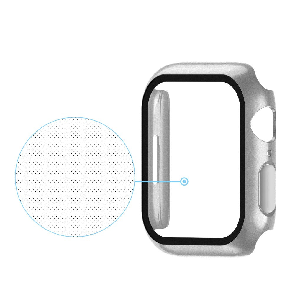 Vildt Godt Apple Watch Series 7 45mm Cover med Skærmbeskytter i Plastik og Hærdet Glas - Sølv#serie_12