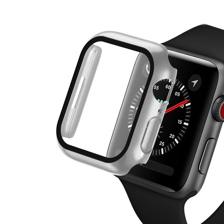 Vildt Godt Apple Watch Series 7 45mm Cover med Skærmbeskytter i Plastik og Hærdet Glas - Sølv#serie_12