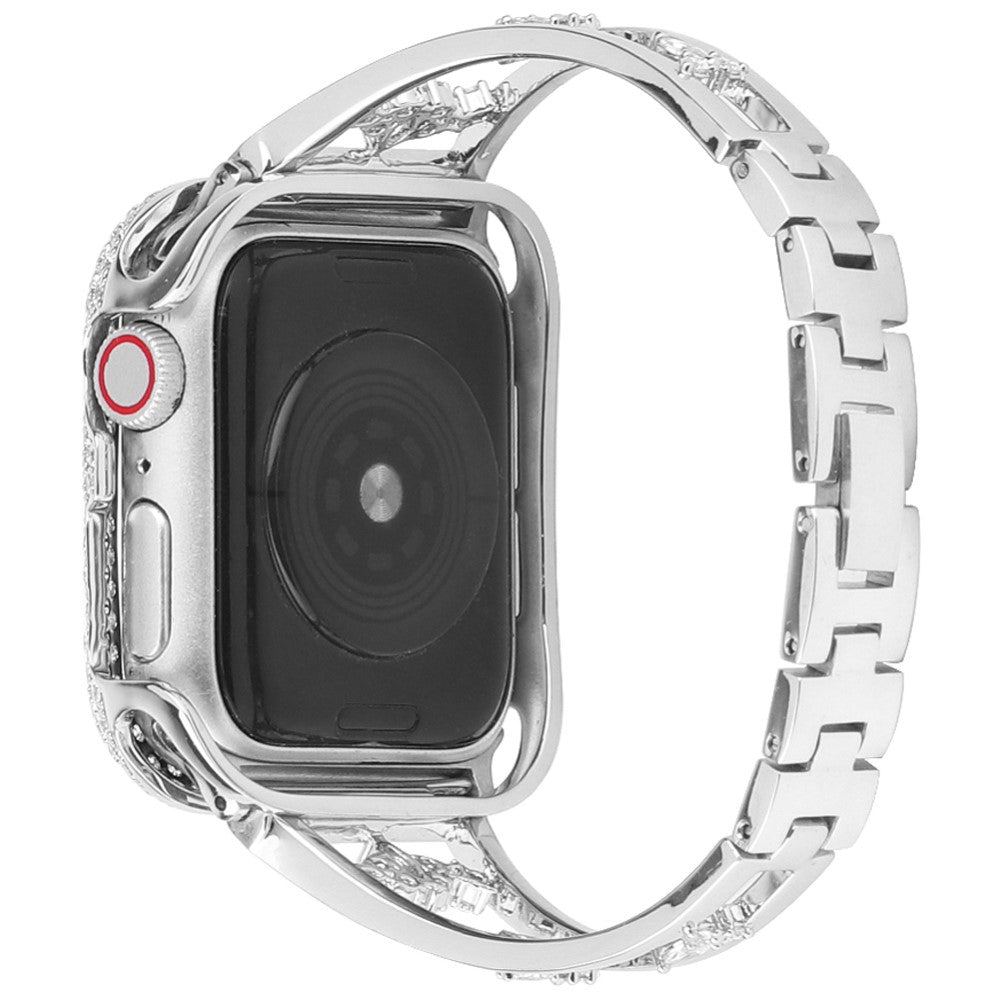 Mega kønt Apple Watch Series 7 45mm Metal og Rhinsten Rem - Sølv#serie_3