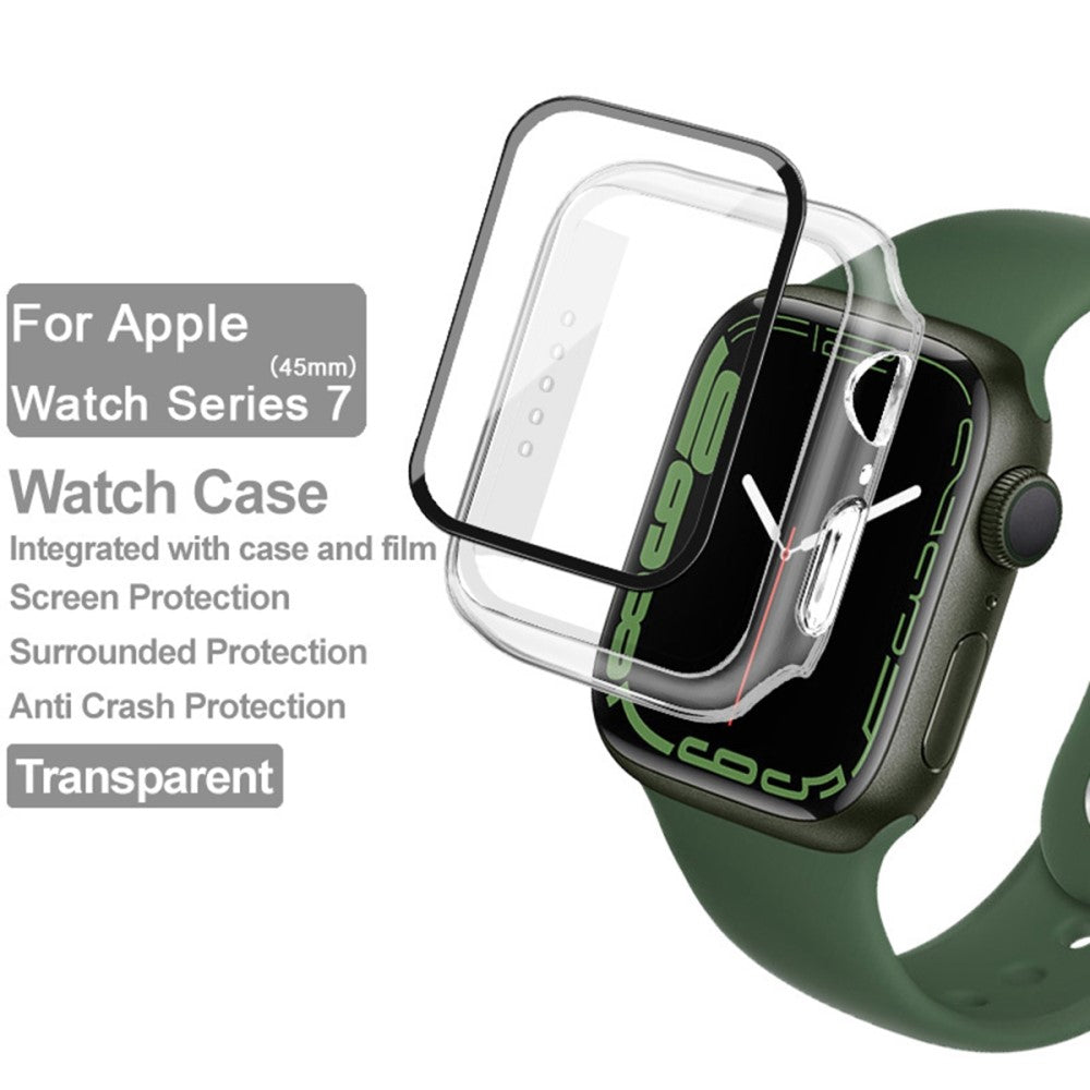 Rigtigt Flot Apple Watch Series 7 45mm Cover med Skærmbeskytter i Plastik og Hærdet Glas - Gennemsigtig#serie_3