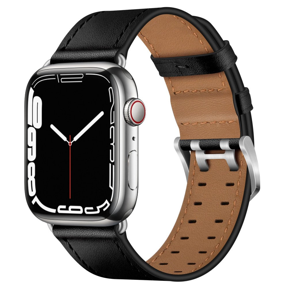 Slidstærk Apple Watch Series 7 45mm Ægte læder Urrem - Sort#serie_2
