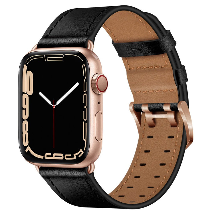 Slidstærk Apple Watch Series 7 45mm Ægte læder Urrem - Sort#serie_3