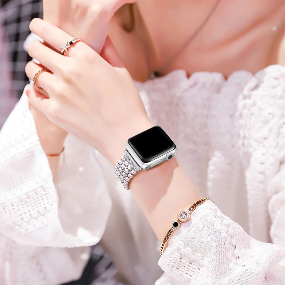 Kønt Apple Watch Series 7 45mm Metal og  Rhinsten Urrem - Sølv#serie_274