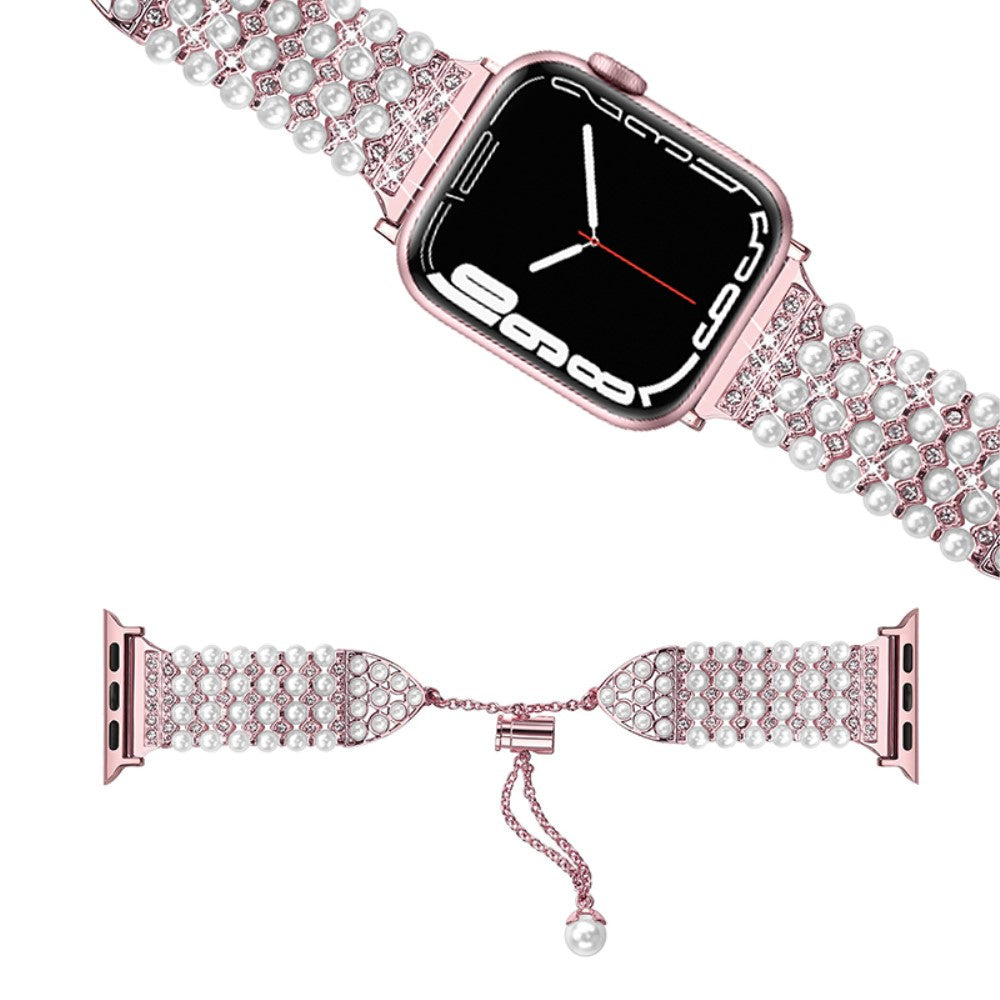 Stilfuld Apple Watch Series 7 45mm Metal og Rhinsten Rem - Pink#serie_2