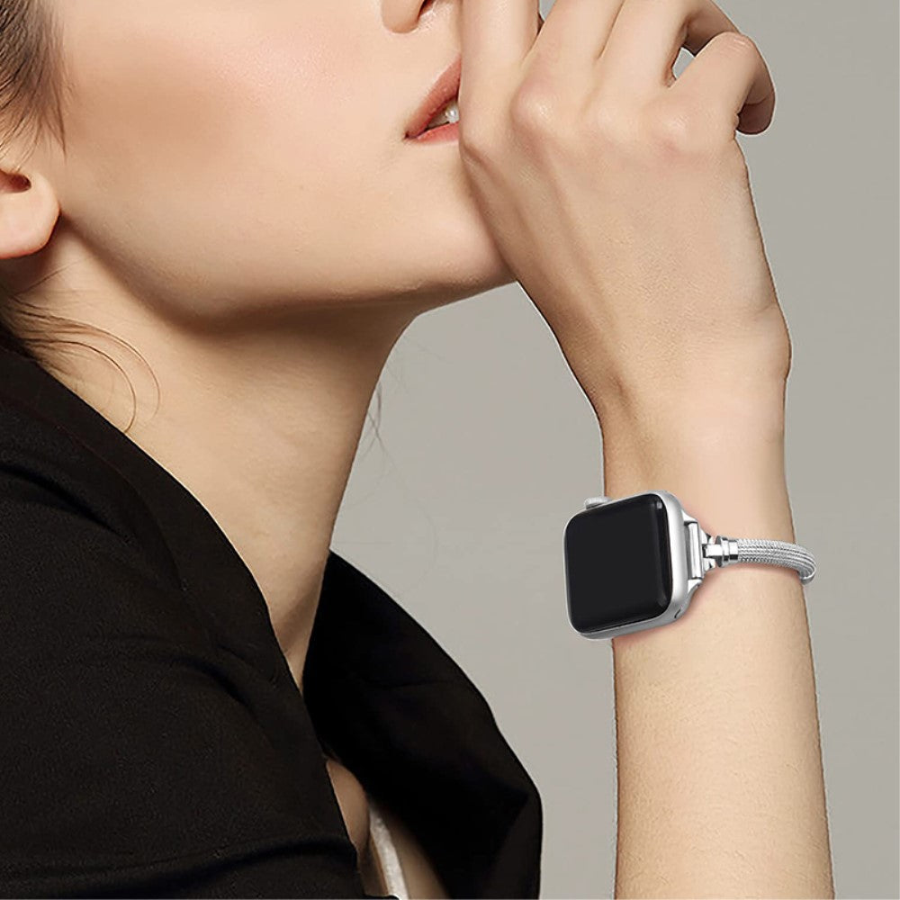Fint Apple Watch Series 7 45mm Metal og  Rhinsten Urrem - Sølv#serie_278