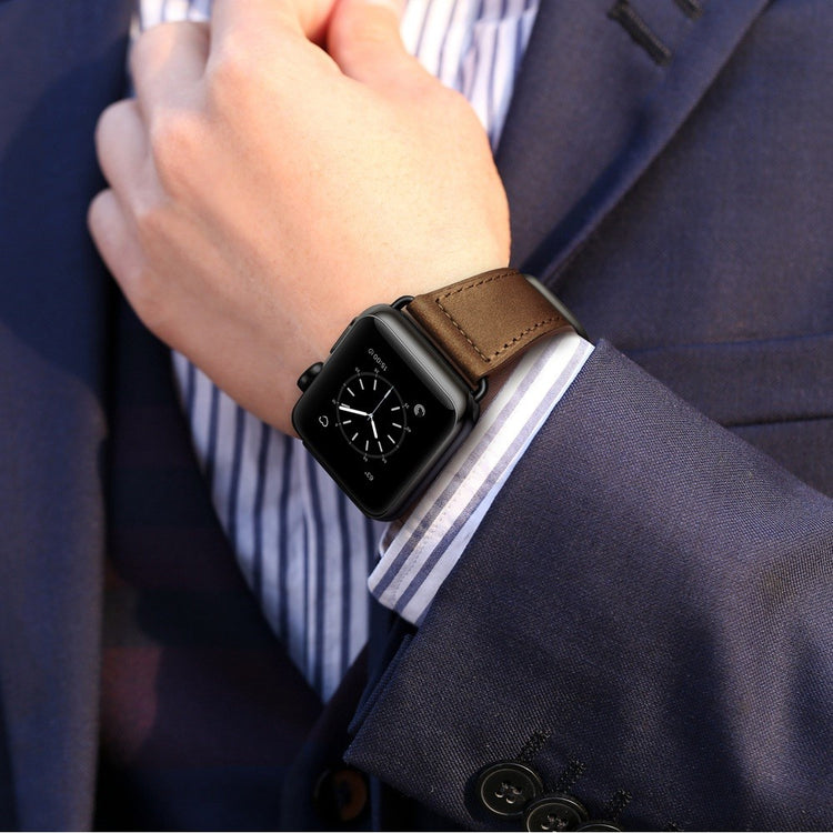 Helt vildt fed Apple Watch Series 7 45mm Ægte læder Urrem - Brun#serie_4