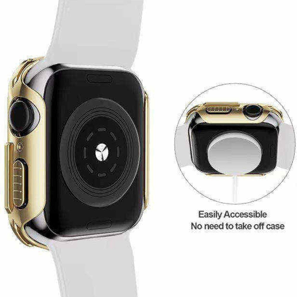Rigtigt Fint Apple Watch Series 7 45mm Cover med Skærmbeskytter i Plastik og Hærdet Glas - Guld#serie_4