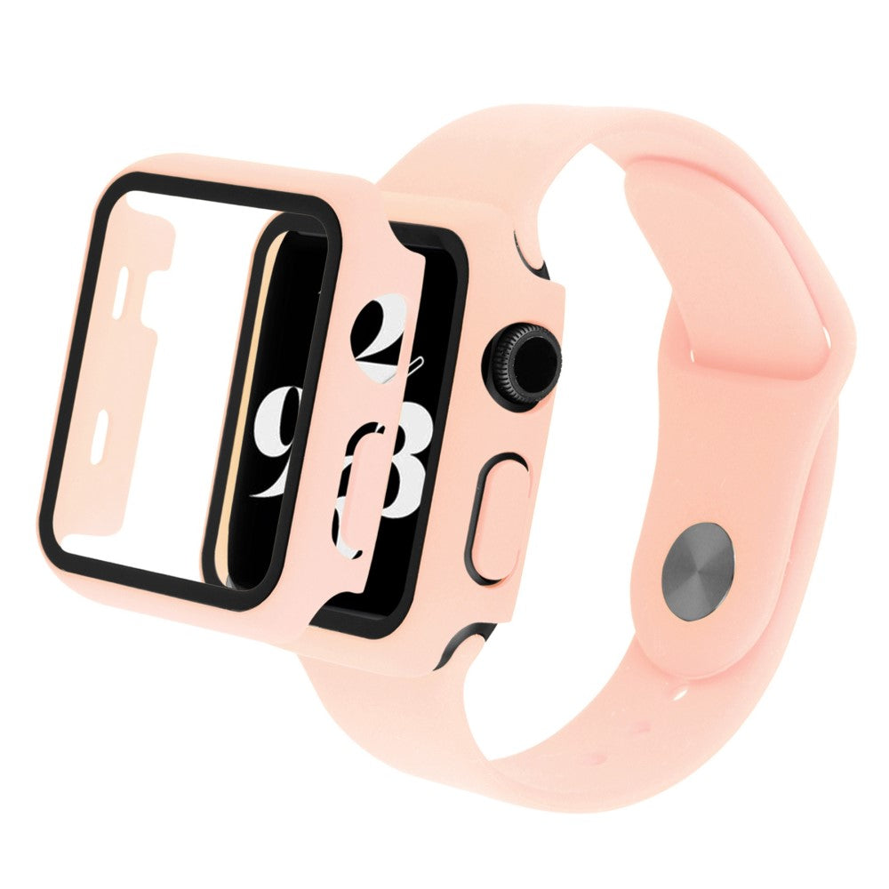 Apple Watch Series 8 (41mm) / Apple Watch Series 7 41mm Plastik Rem med Cover og Hærdet Glas - Pink#serie_9