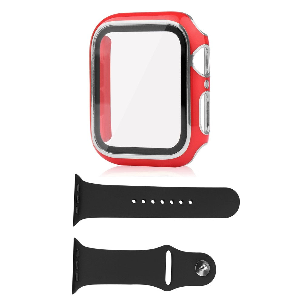 Apple Watch Series 8 (41mm) / Apple Watch Series 7 41mm Plastik Cover med Cover og Hærdet Glas - Rød#serie_8
