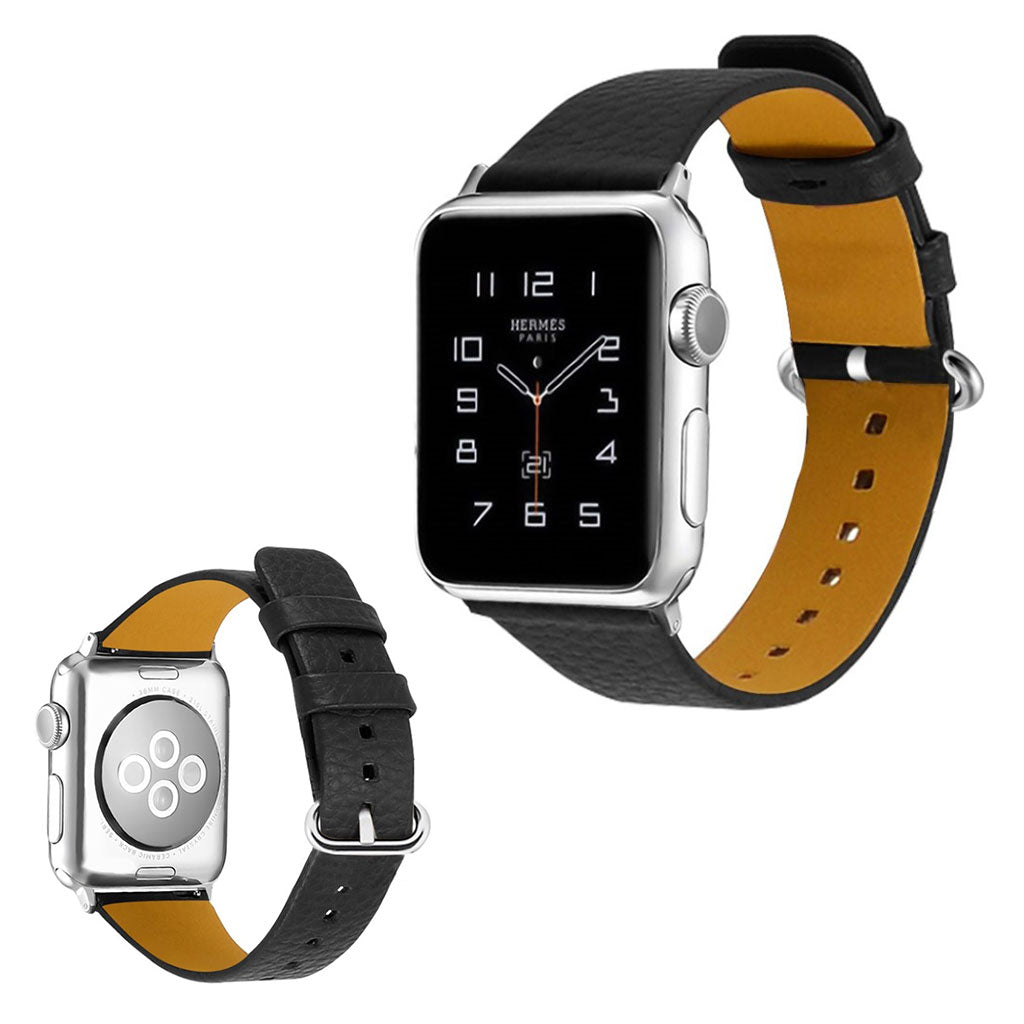 Rigtigt flot Apple Watch Series 1-3 42mm Ægte læder Rem - Sort#serie_1