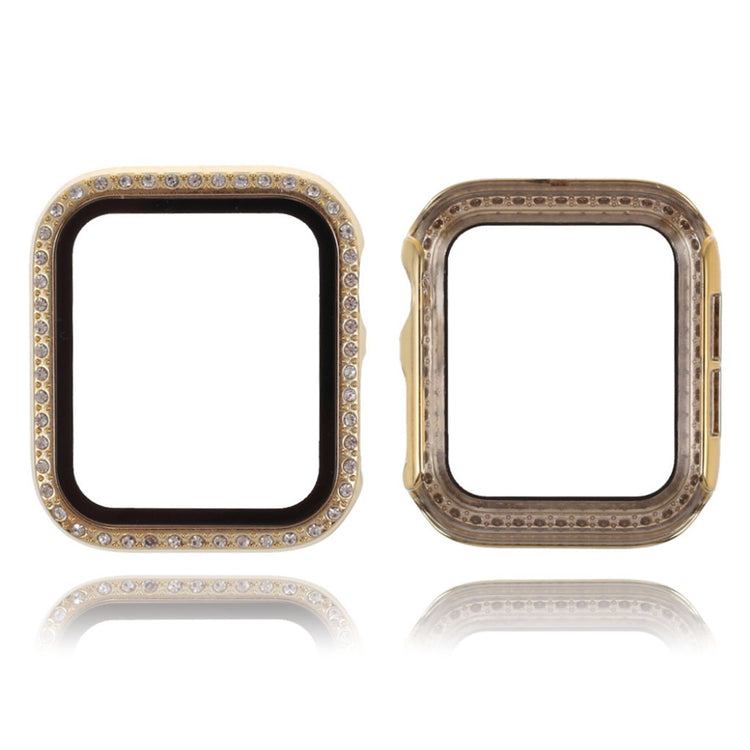 Super Fed Apple Watch Series 1-3 38mm Cover med Skærmbeskytter i Rhinsten, Silikone og Hærdet Glas - Guld#serie_8