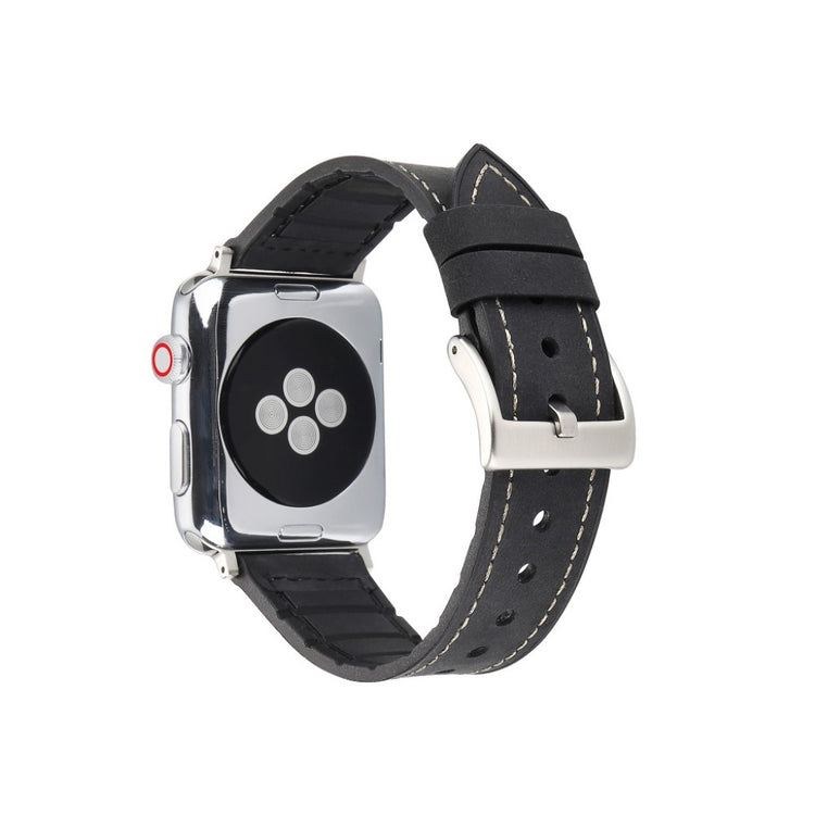 Fed Apple Watch Series 4 44mm Kunstlæder og Silikone Rem - Sort#serie_1