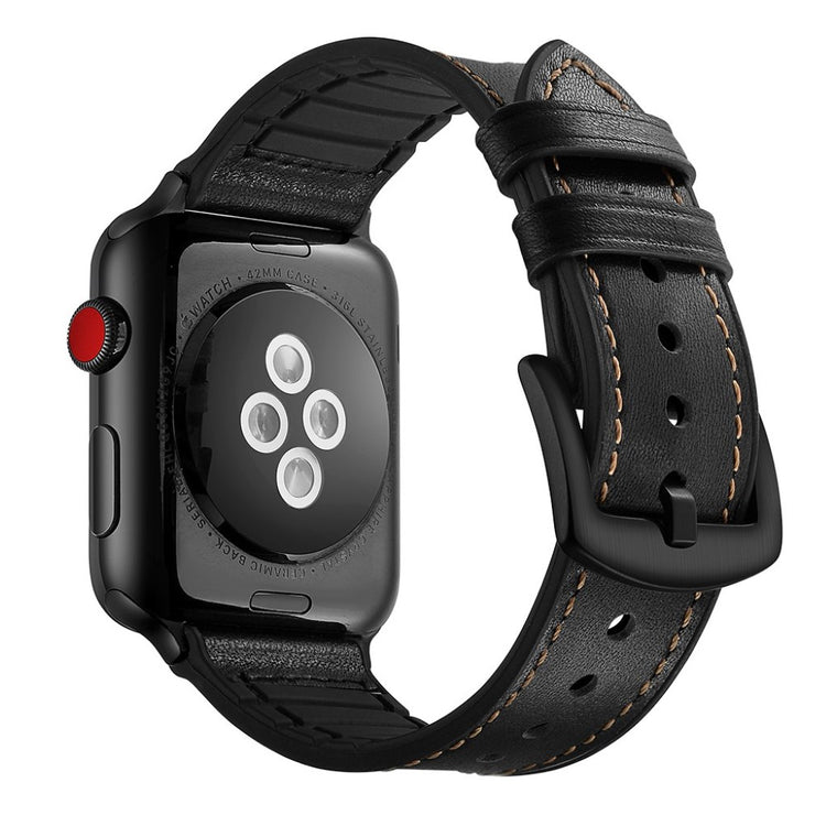  Apple Watch Series 5 44mm / Apple Watch 44mm Ægte læder Rem - Sort#serie_2